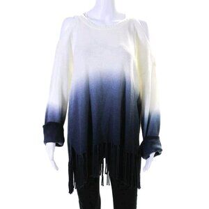 Umgee USA Dark Blue Ombre Long Sleeve Pullover Cold Shoulder Sweater Size XL
